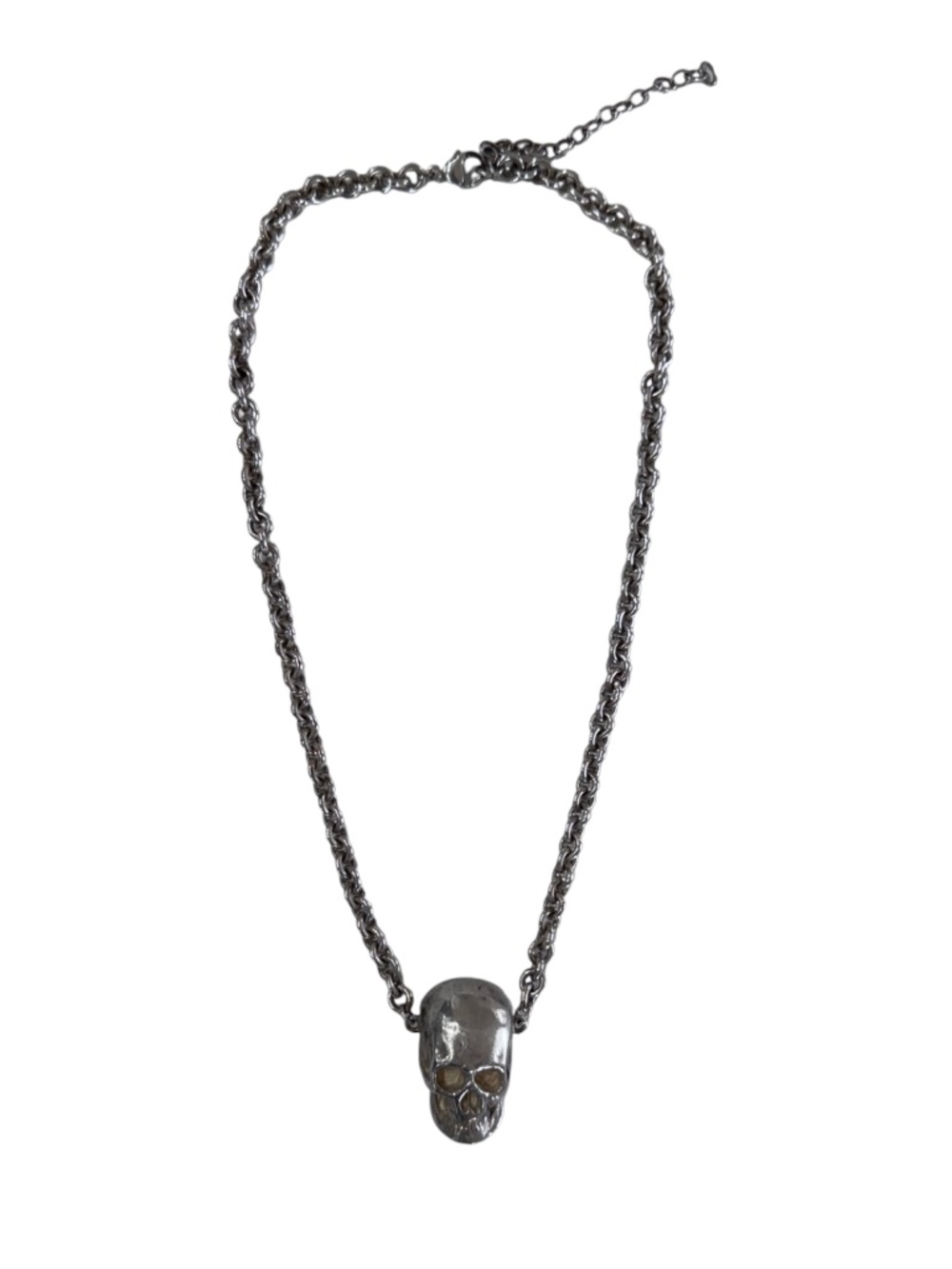 SKULL PENDANT NECKLACE - SILVER TONE METAL